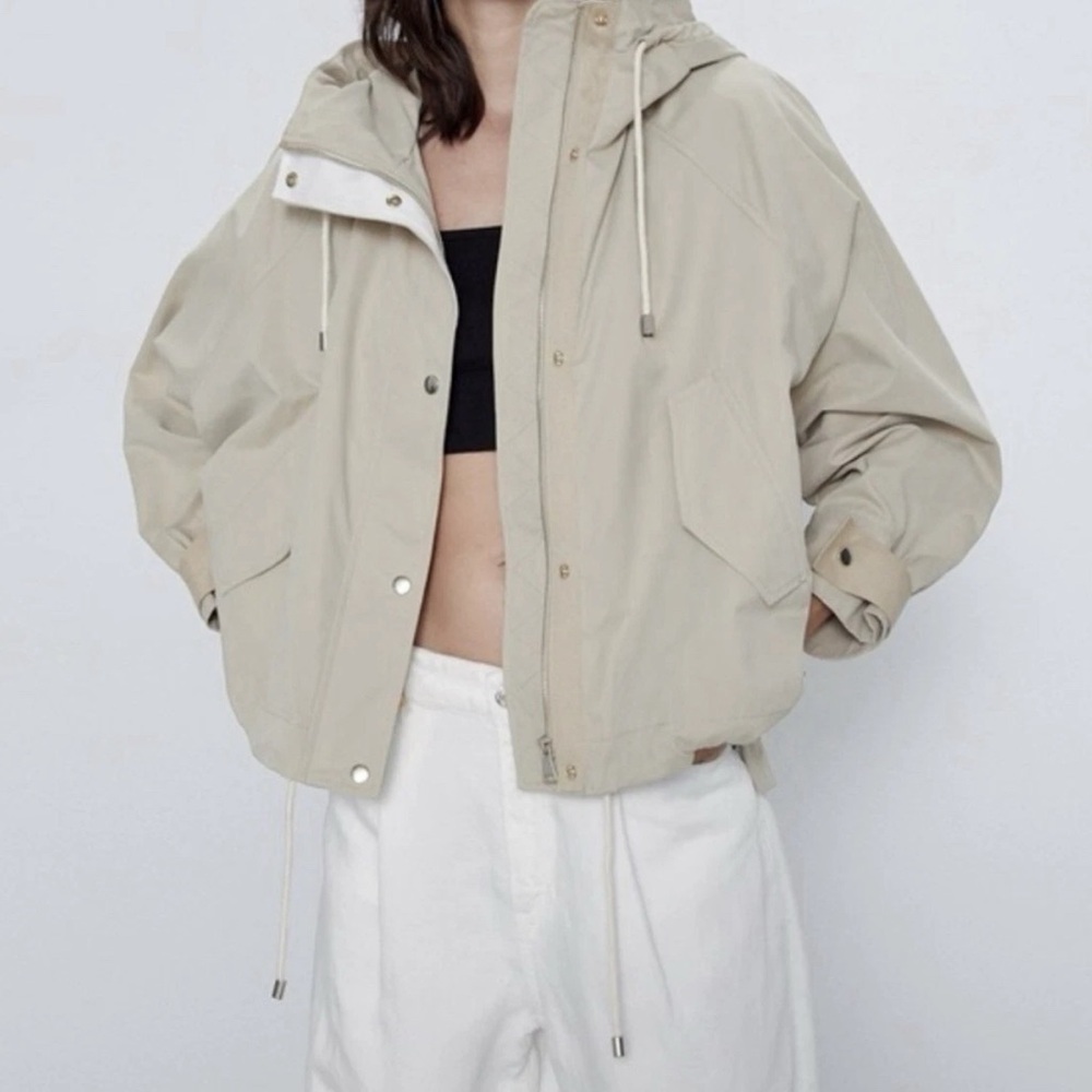 ZARA Oversized Khaki Water Repellent Hooded Parka Jacket Coat Size Large